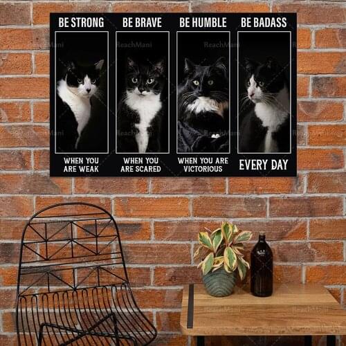 Be strong when the cat is weak poster, retro style, funny kitten decoration poster
