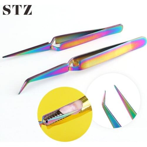 Professional Acrylic Nail Shaping Extension Tweezers Cross Lock Reverse Curved Straight Eyelash Extensions Tweezers Tools FBY1-2