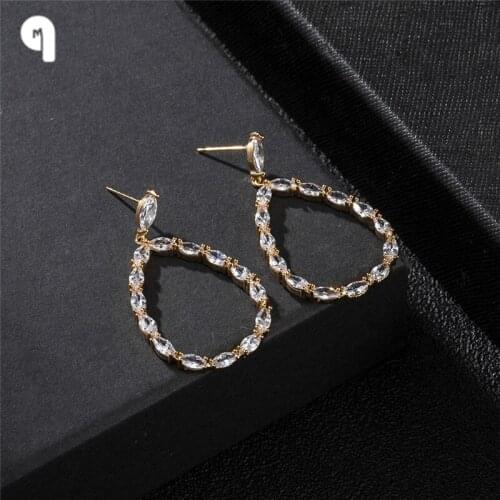 QM Exquisite Micro Inlaid AAA Cubic Zirconia Oval Water Drop Earrings 18K Gold Plated Earring for Women Wedding Jewelry Gifts