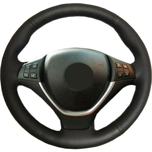 Hand Sew Car Steering Wheel Cover Wrap Leather Suede For BMW X5 E70 2006-2013 X6 E71 2008-2014 E72 (ActiveHybrid X6) 2009-2010