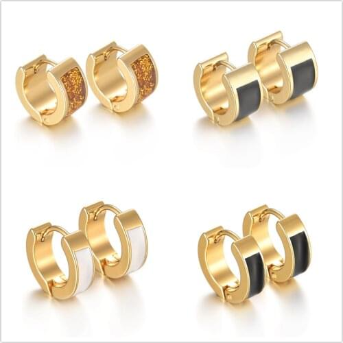 1 Pair Stainless Steel Punk Stud Earring For Men Fashion Gothic Earrings For Women Studs Lot Black Gold Hoop Jewelry Gift