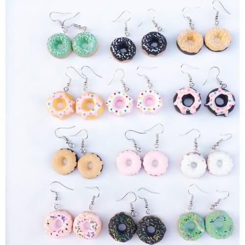 Hand Made Korean Fashion Funny Resin Drop Earrings for Women Cute Creative Donuts Dangle Earring Simulation Personality Gift