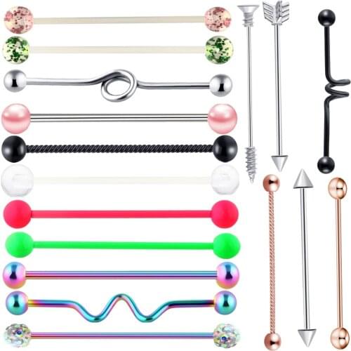 2pc Steel Piercing Industrial Earring Piercing Industrial Barbells Bar Scaffold Ear Cartilage Helix 14G Silver Gold Body Jewelry