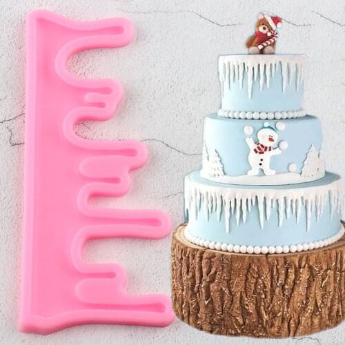 Icicle Cake Border Silicone Molds Ice Christmas Cupcake Topper Fondant Cake Decorating Tools Candy Clay Chocolate Gumpaste Mould