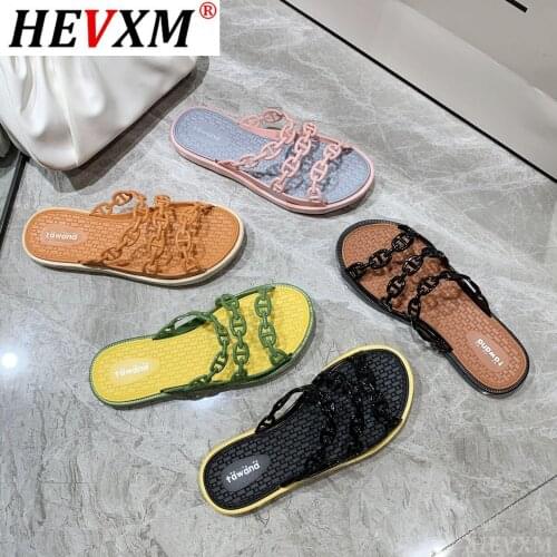 New Candy Color Slides Women Outdoor Leisure PVC Weave Chain Slippers Fashion Non-slip Beach Sandals Home Durable Shoes 2021