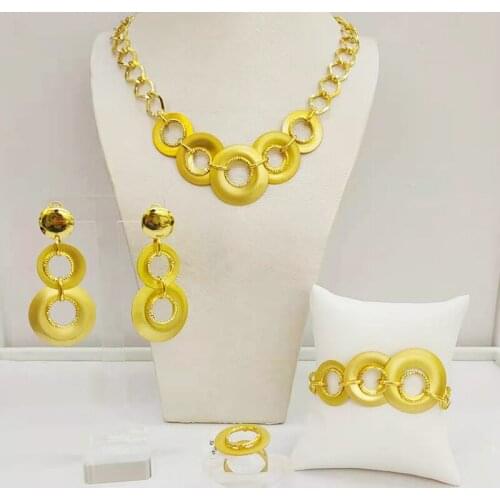 Bridal Gift Nigerian Woman Wedding African Beads Jewelry Set Ethiopian Round Jewelry Set Gold Color Fashion Dubai Gold Color Jew