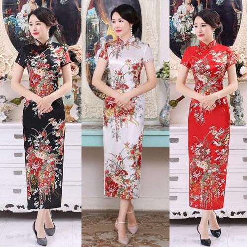 Chinese Traditional Dress Flower Print Elegant Short Sleeve Cheongsam Stand Collar Tight Bodycon Dress Cheongsam Women Dress