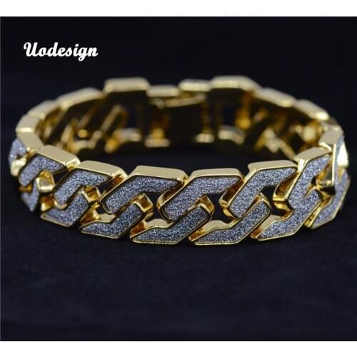 Uodesign Gold silver color Men hip hop bracelet iced out 22.5cm long link chain Exquisite Frosted Bracelets Gifts or Rap Man