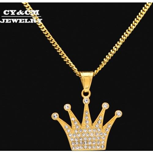 CY&CM Hip hop Jewelry Egyptian Cross Ankh CZ Key Of Life Slender Pendant Necklace Gold Color Stainless Steel Rhinestones Charm