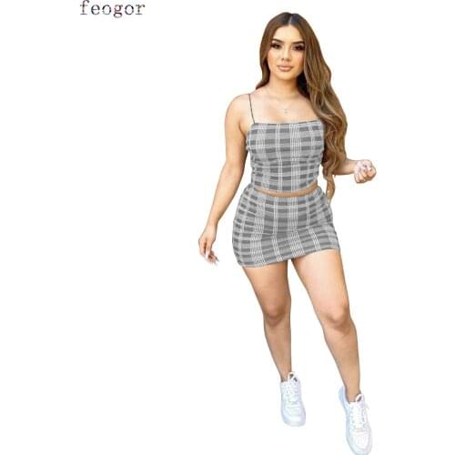 In Stock 3260 One Piece Dropshipping AliExpress EBay Amazon European and American Sexy Plaid Printed Two-Piece Sling Skirt