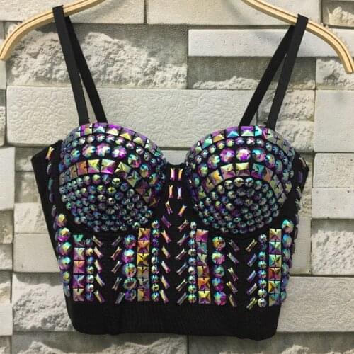 2020 New Fashion Sexy Beading Black Spaghtetti Strap Crop Tops Summer Harajuku Solid Short Slash Neck Camis Women Evening Party