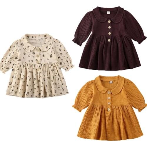 0-4Y Vintage Toddler Baby Kid Girls Dress Flower Long Sleeve Ruffles A line Dress For Girls Autumn Spring Costumes