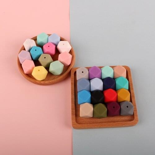 Sunrony 17mm 10pc Hexagon Bead Silicone Baby Teether Chew Silicone Baby Teething Nursing Necklace Pacifier Chain Food Grade Toy