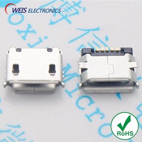 100PCS MK5P Micro USB connector Female socket Data and charging plug 5 PINS copper shell tape & reel Free shipping