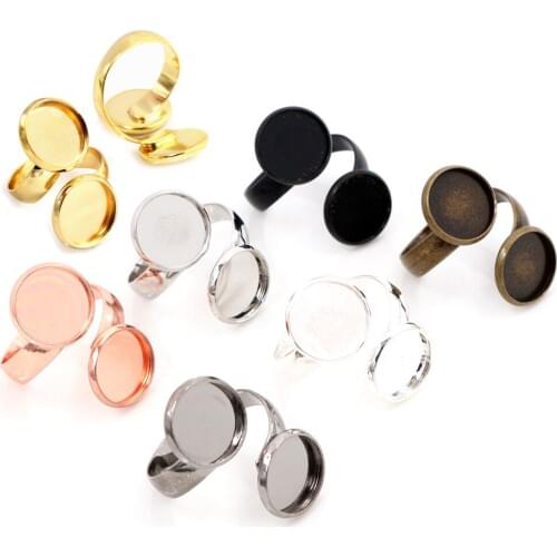 10mm 12mm 5pcs Classic 7 Colors Plated Brass Adjustable Ring Settings Blank/Base,Fit 10/12mm Glass Cabochons,Buttons;Ring Bezels