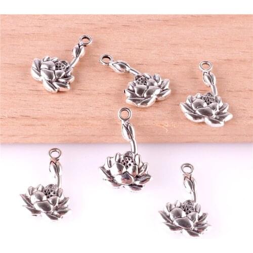 12pcs 23449 Vintage Lotus Flower Charms Pendant For Jewelry Making Craft Handmade Accessories
