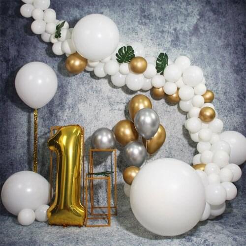 202pc White Gold Happy Birthday Balloons Arch Garland 5M Balloon Chain 1st Birthday Party Wedding Anniversary Decoration