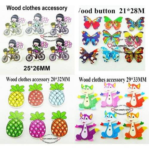 40pcs cock DIY 2 Holes patterns cartoons Wood Sewing Button Scrapbooking charms fox buttons WCF-360