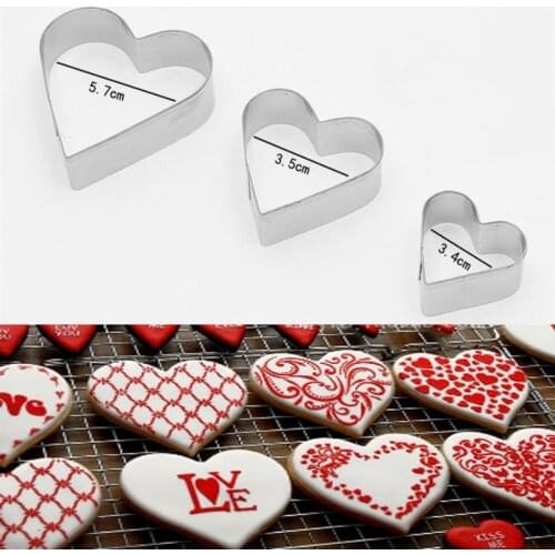 3pcs/set Heart Shape Cookie Cutter Cake Decorating Tools Fondant Sugarcraft Candy Cupcake Biscuit Mold DIY Baking Tools