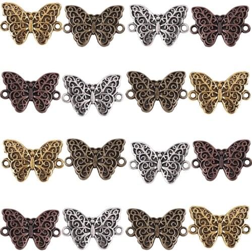 30Pcs/Lot 14X20MM Alloy Metal Charms Butterfly Pendants With Two Hole Hypoallergenic For DIY Making Vintage Dangle Earring