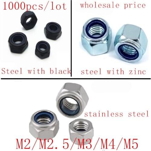 500pcs DIN985 M2 M2.5 M3 M4 M5 M6 stainless steel , steel with black or white zinc Nylon lock nut Insert Locking nuts