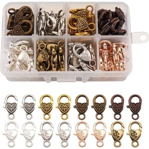 80pcs/box Mixed Color Heart Shape Alloy Lobster Claw Clasps for Bracelets Necklaces DIY Jewelry Making Findings Accessories