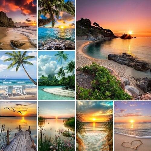 5D DIY Diamond Painting Landscape Sunset Beach Cross Stitch Kit Full Drill Embroidery Scenery Mosaic Art Picture of Rhinestones