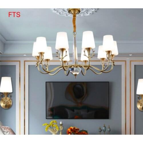 American copper living room chandelier bedroom dining room lamp villa study creative simple crystal antler copper lamp