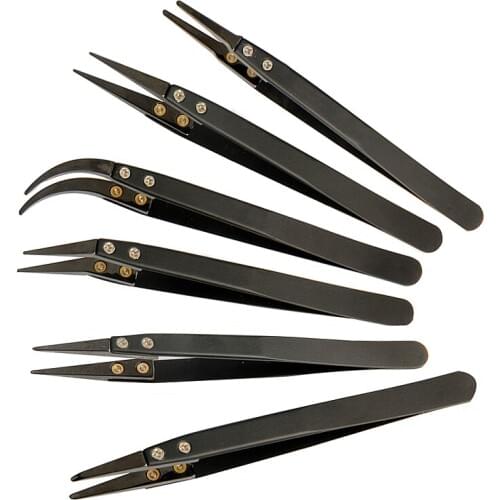 Antistatic Ceramic Tweezers 6pcs Precision Heat Resistant Insulated Stainless Steel Tweezers Multifunction Hand Tools Sets