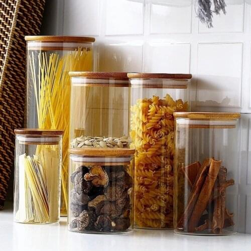 1PCS Candy Jar For Spices Glass Transparent Container Glass Jars With Wood Lids Cookie Jar Kitchen Jars And Lids Sealed Canister