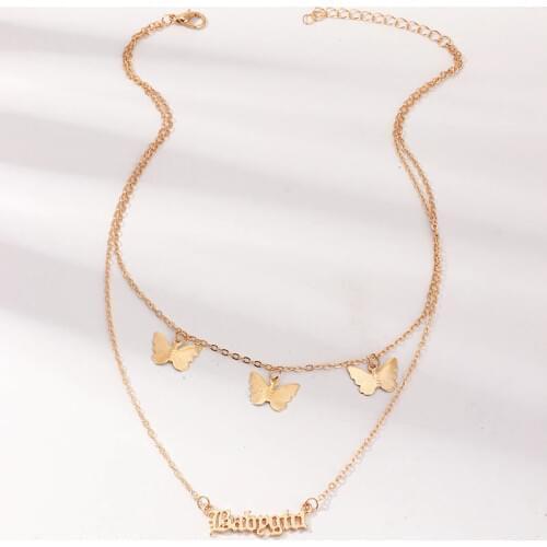 Fashion Gold Chain Butterfly Letter Babygirl Necklace for Women 2020 Layered Butterfly Pendant Statement Necklace Gift for Mom