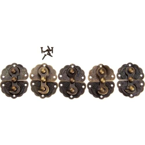 5Pc Vintage Wooden Case Hasp Jewelry Gift Box Decorative Hasp Latch Furniture Buckle Clasp Lock Box Toggle Latch Buckles 44x34mm