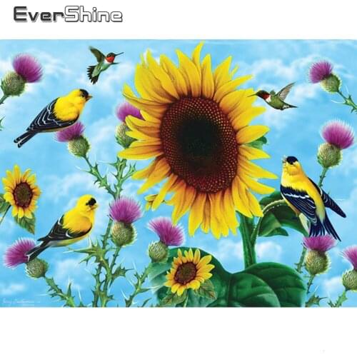 EverShine 5D DIY Paint With Diamonds Full Square Sunflowers Cross Stitch Diamond Embroidery Bead Picture Kit Home Decoration