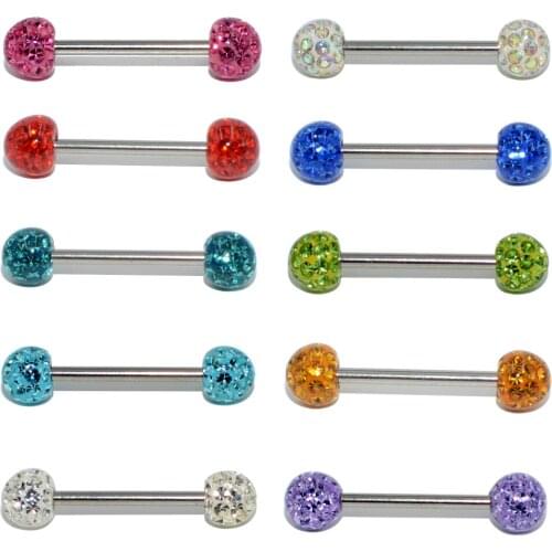 1 PC Titanium G23 Shaft with Epoxy Crystal Ferido Ball Barbell Ring Nipple Ring Tongue Barbell Ring Body Piercing Jewelry 14G