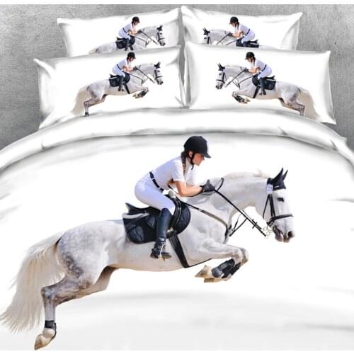 Royal Linen Source Brand 3 Parts Per Set Majestic White Horse and Rider Equestrian Theme 3d bedding set