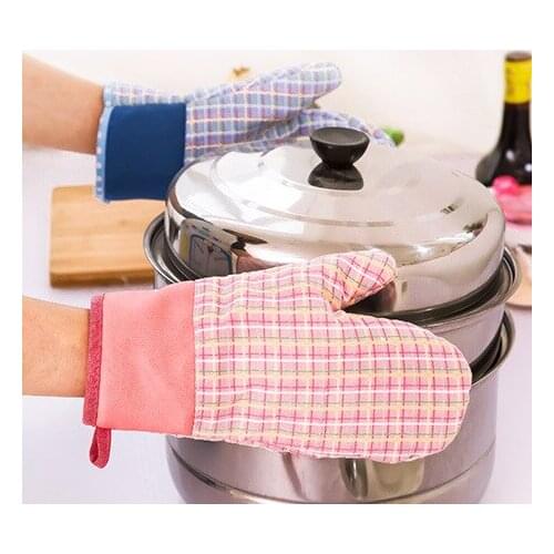 Kitchen Cooking Microwave Oven Mitt Grid Cotton Oven Gloves Heat Resistant Microwave Oven Glove Kitchen Baking Tool