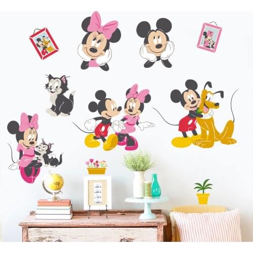 Cartoon Disney Mickey Minnie Mouse Pluto Cat Wall Stickers For Home Decor Kids Room Wall Decals Pvc Mural Diy Poster Accessories