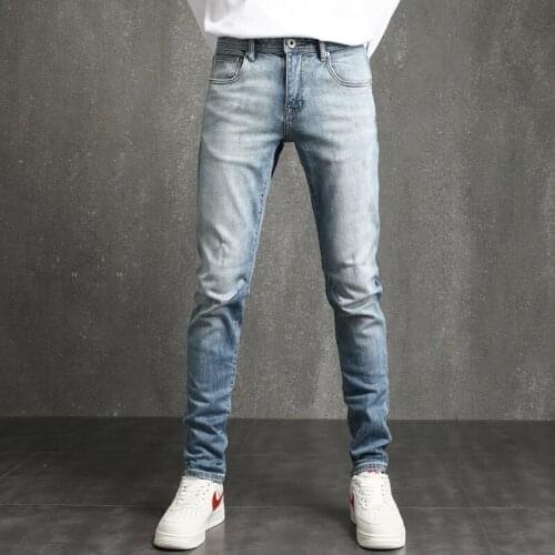 New Washing Men Jeans Fashion Streetwear Slim Ripped Denim Trousers Designer Hip Hop Punk Biker Man Elasticity Pencil Pants