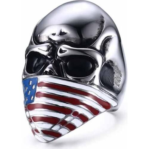 EAMIOR Drop Shipping America Flag Skull Ring Men Stainless Steel Ring Non-mainstream Individual Anniversary Christmas Party Gift