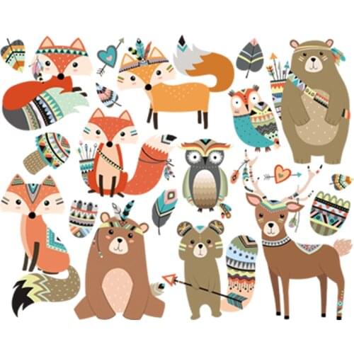 Boho Forest Animal Patch T-Shirt Jeans Decoration Heat Transfer Diy New Fashion Washable Parches Thermal Transfers Fox Deer