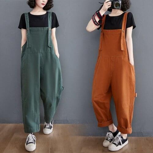2021 New Womens Trousers Jumpsuit Overalls with Age Reduction Pure Color Casual Nine-Point Jumper Overalls