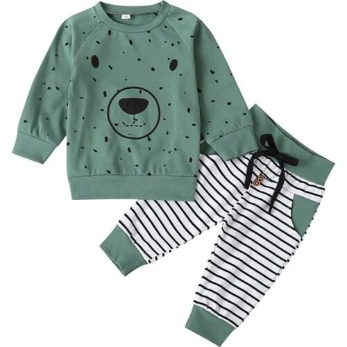 New Baby Sweater Spring and Autumn Suit Children Fashion Cartoon Print Long Sleeve Trousers Children Boys Sportswear Girls Sets