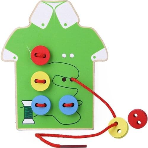 Montessori Education Wooden 2 Colors Wear The Button Basic & Life Skills Toys Threading Board Beaded Blocks Child Birthday Gift