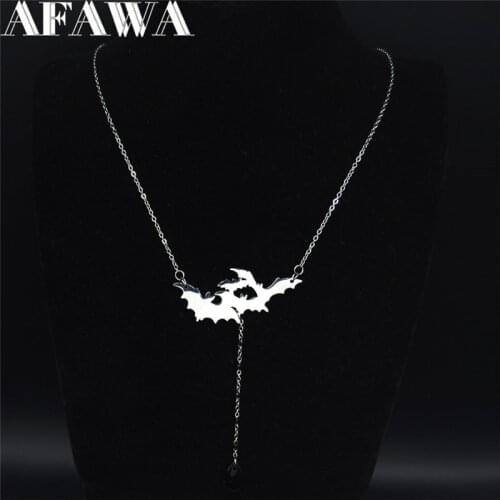 2021 Bat Stainless Steel Neckless for Women Silver Color Gothic Necklaces & Pendants Jewelry collier femme N3108S02