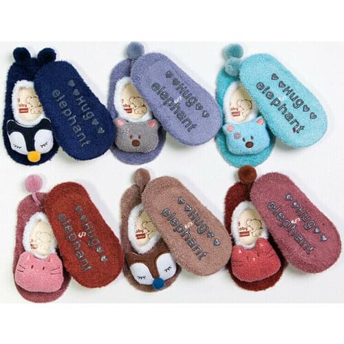 Newborn Baby Girls Boys Kids Toddler Anti Slip Socks Cartoon Slipper Floor Solid Lovely Autumn Winter Warm Socks