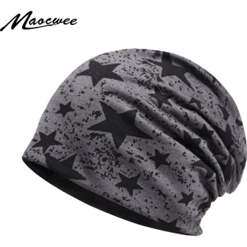 Five-pointed star Beanies Hat Autumn And Spring For Mens Printed Elastic Eaves-less Hat Windbreak and Warm Cover Headgear Caps