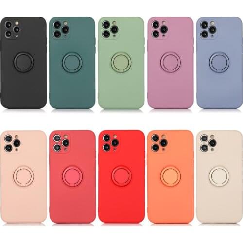 Ring Holder Stand Cube Candy Liquid Silicone Soft TPU Phone Cases for iPhone 7 8 plus X XS 11 12 Pro Max XR SE 2020 Back Cover