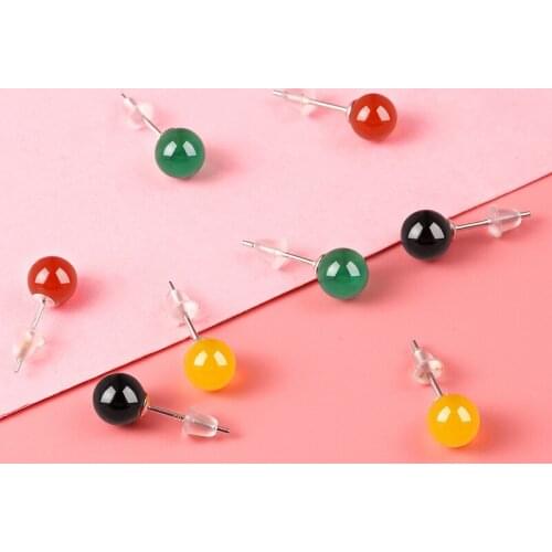 Luxury Female Small 8mm Round Earrings Sterling Silver Wedding Earrings For Women Vintage Green Black Red Stud Earrings