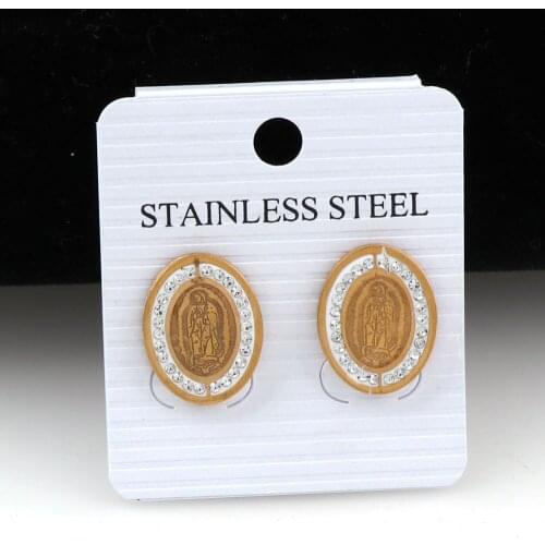 1Pair Stainless Steel Virgin Mary Earrings Gold Color with Rhinestone Trendy Religious Jewelry Gifts Earrings For Women Girls