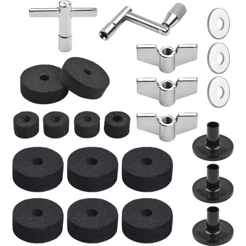 23pcs Cymbal Replacement Accessories Drum Parts with Cymbal Stand Felts Drum Cymbal Felt Pads & Wing Nuts Washers Cymbal Sleeves
